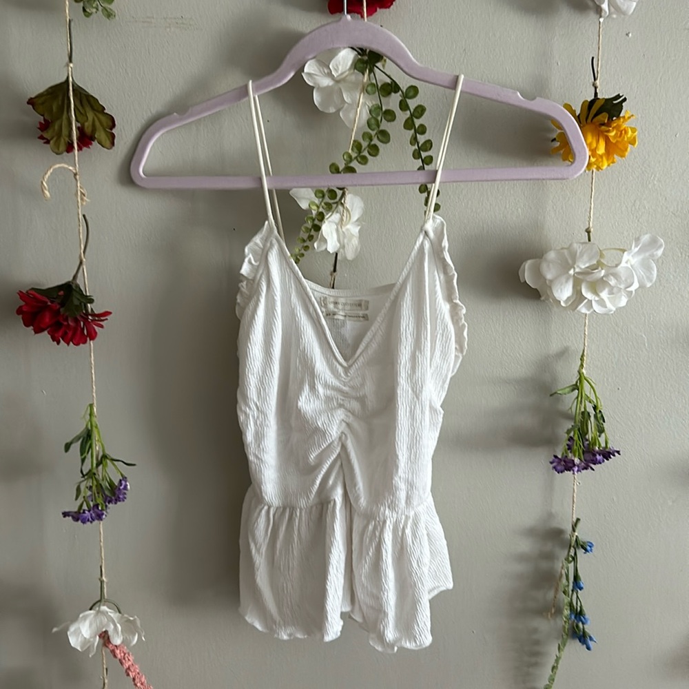 UO Ruched Textured Tank with Ruffled Details